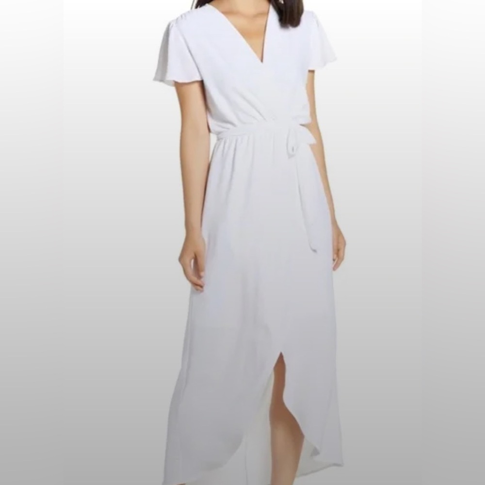 FRAICHE BY J: High/low Faux Wrap Dress In White, Size L